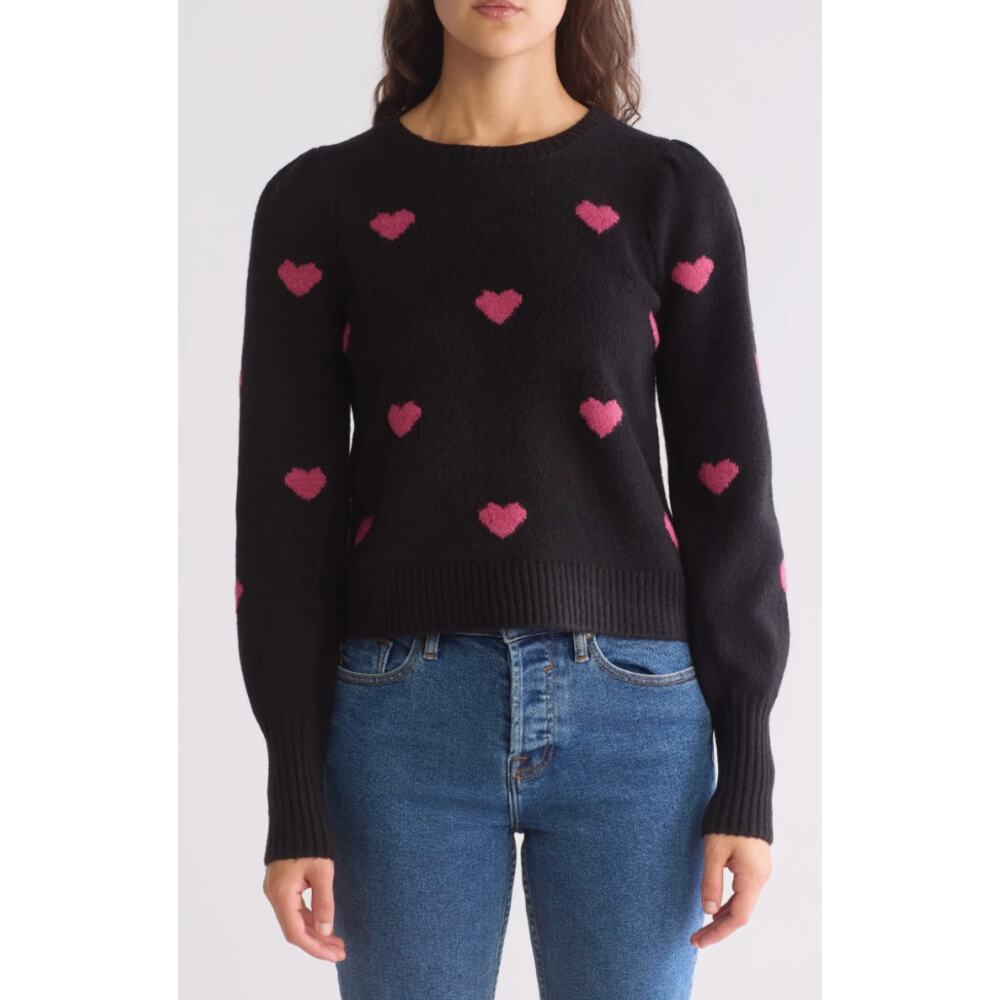 Splendid Adeline Heart Sweater Wool Cashmere Blend Pullover Black XS NWT